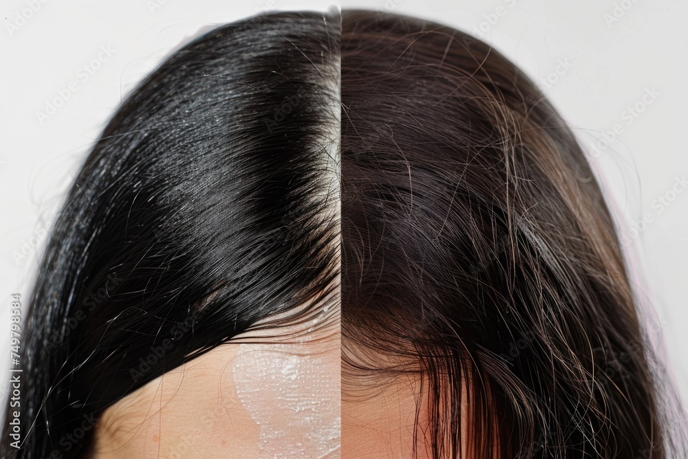 Fototapeta premium Before and after hair dye process, ideal for beauty and salon concepts