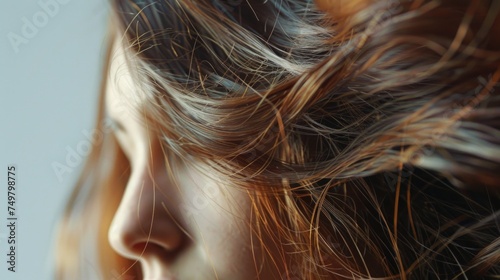 Close up of a person with long hair, suitable for beauty and fashion concepts