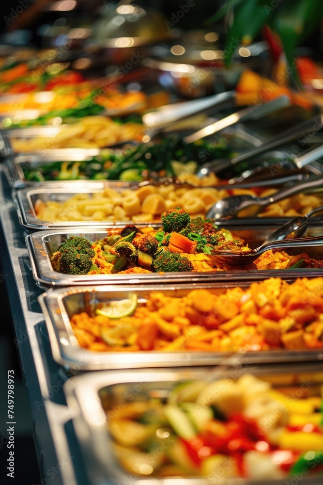 A buffet spread with a wide selection of different types of food. Ideal for catering and event planning