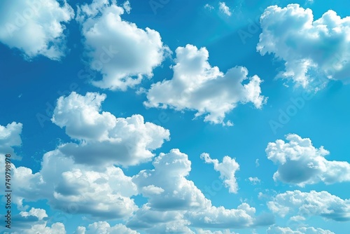 A beautiful blue sky filled with fluffy white clouds. Perfect for backgrounds or nature-themed designs