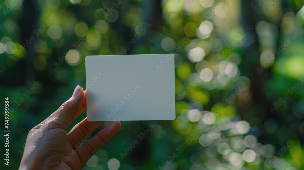 A person holding a white card. Perfect for business presentations A person holding a white card. Perfect for business presentations