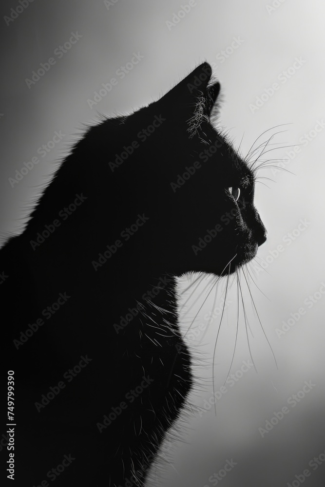 A striking black and white portrait of a cat, suitable for various design projects
