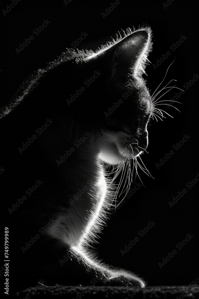 Black and white image of a cat, suitable for various projects