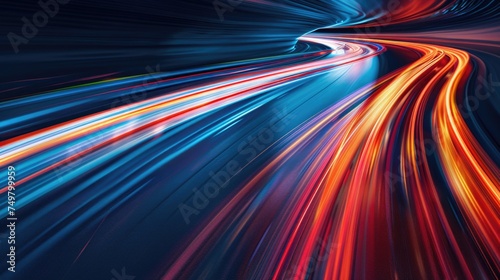 Vibrant and dynamic long exposure photo of a colorful tunnel. Perfect for futuristic and abstract designs