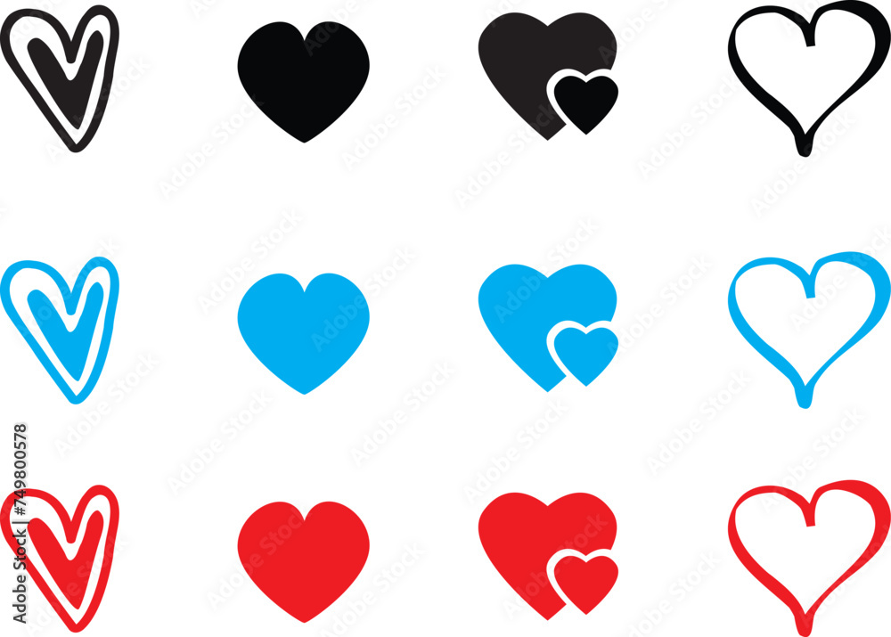 Design red heart shapes icons set. Simple illustration of 50 heart love day valentine vector icons for web 