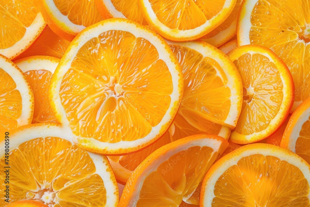 Fresh orange slices arranged in a neat pile. Perfect for food and beverage concepts Fresh orange slices arranged in a neat pile. Perfect for food and beverage concepts