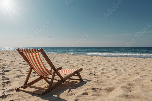Beach chair on the sand by the sea. Vacation concept