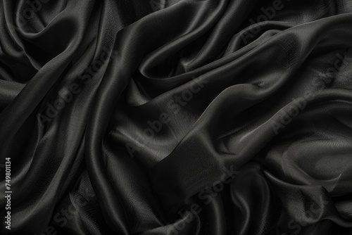 Close up of a black silk fabric, suitable for fashion or textile backgrounds