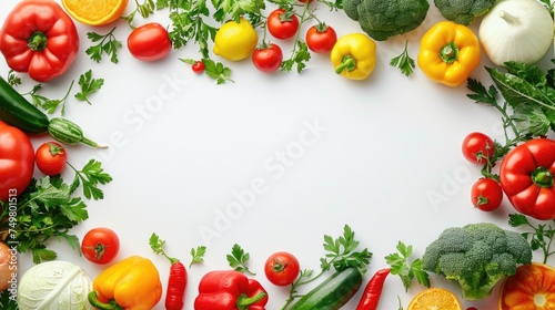 A variety of fresh fruits and vegetables on a white background. Perfect for healthy lifestyle concepts