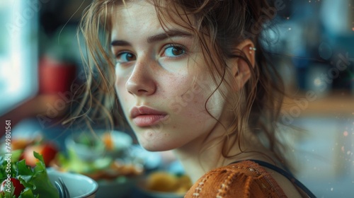 A woman sitting with a plate of food. Perfect for food blogs or restaurant menus