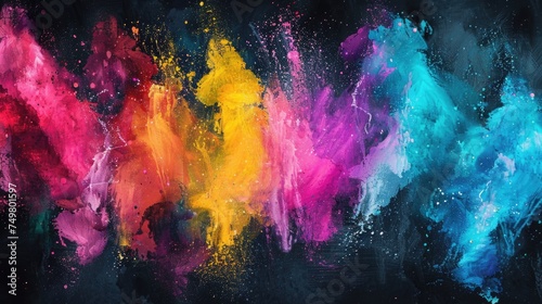 Vibrant colored powders flying in the air, perfect for festive occasions. © Fotograf