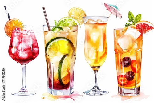 Various colorful cocktails on display. Great for bar menus or party invitations