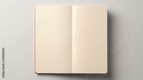 Positioned on a beige background, a mockup displays a closed book from a top view. photo