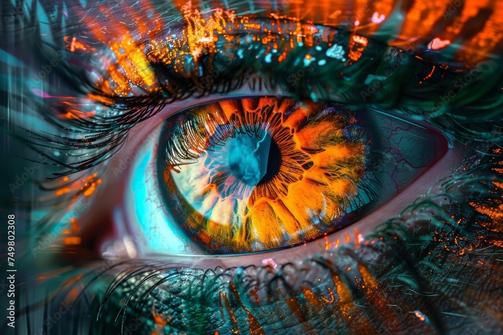 Vibrant digital art of a human eye with abstract colors symbolizing vision and perception

