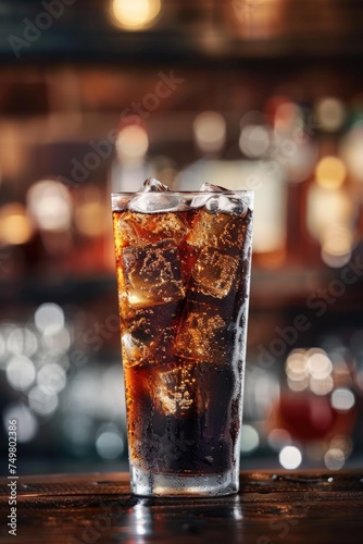 Refreshing soda drink on a rustic wooden table, perfect for food and beverage concepts
