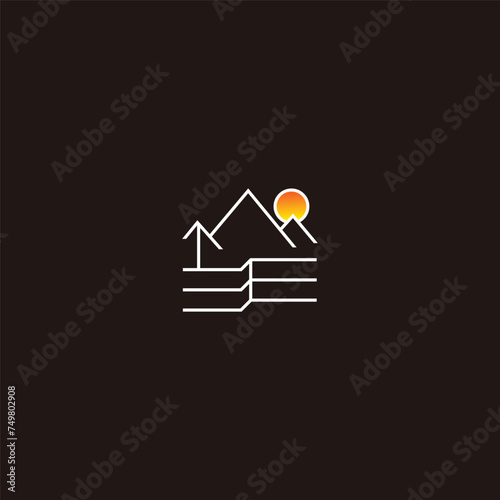 mountains line on frame with sunset logo symbol icon vector graphic design creative illustration idea