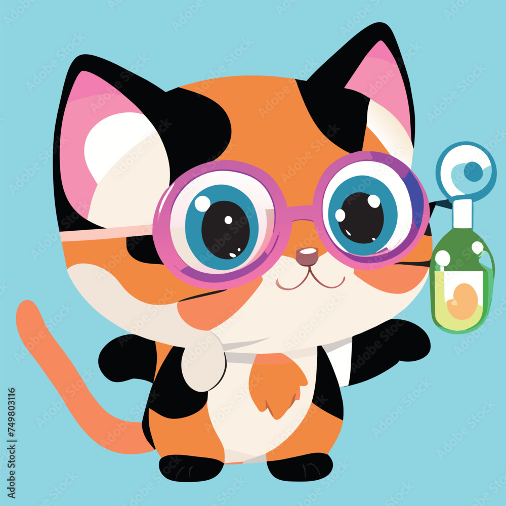 cat like a scientist, vector illustration kawaii