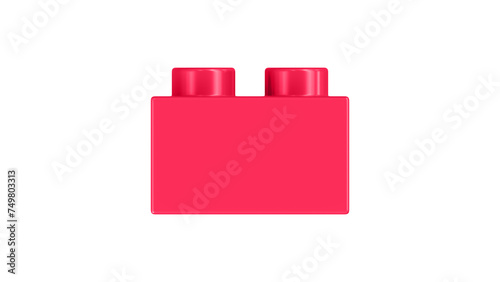 Magenta Pink Block Isolated on a White Background. Close Up View of a Plastic Children Game Brick for Constructors, Side View. High Quality 3D Rendering with a Work Path. 8K Ultra HD, 7680x4320