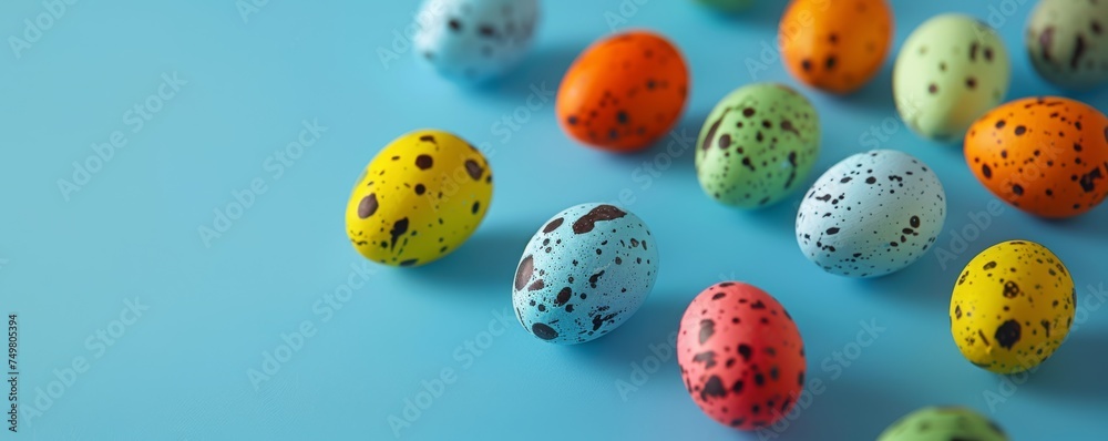 colorful easter eggs on a turquoise background