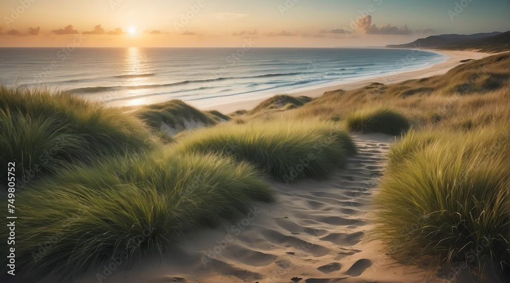 Grass lands landscape leading to beach side 8 from Generative AI Grass lands landscape leading to beach side 8 from Generative AI