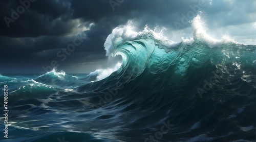 Dark green sea ocean waves water texture from Generative AI