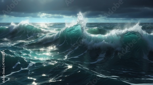 Dark green sea ocean waves water texture from Generative AI