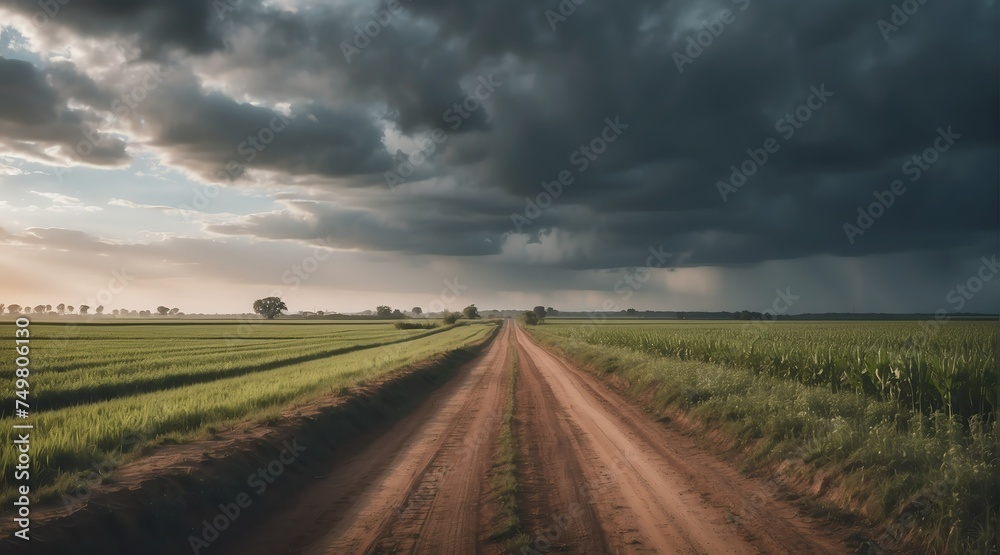 Road in the middle of farm lands from Generative AI Road in the middle of farm lands from Generative AI