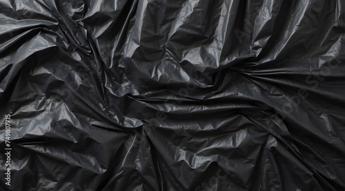 Wrinkled black plastic wrap surface texture from Generative AI