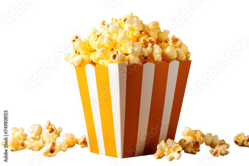 Popcorn Bucket Filled With Popcorn Kernels. A popcorn bucket filled to the brim with kernels is placed on a white background. The bucket is overflowing with golden kernels ready to eat.