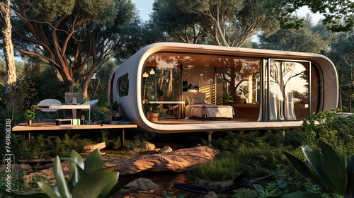 Ecofriendly home offices designed for digital nomads powered by renewable energy combating climate change photo