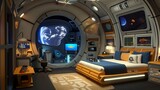 Interactive design app featuring modules for creating space explorationthemed rooms accessible to all users