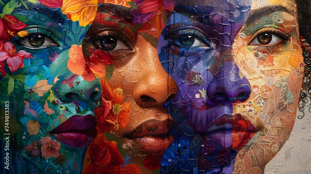 Colorful Textured Painted Faces on Canvas