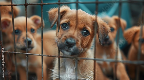 Cute Puppies Behind Fence at Shelter