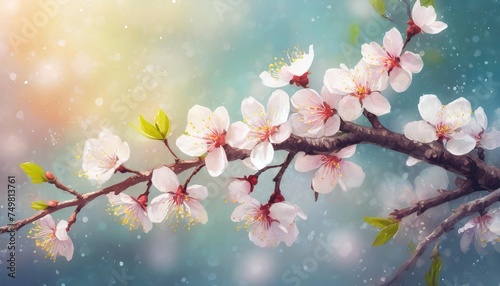 Blossoming apricot tree branches banner, spring time concept. photo