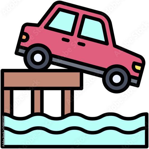 Car falling into water icon, car accident and safety related vector illustration