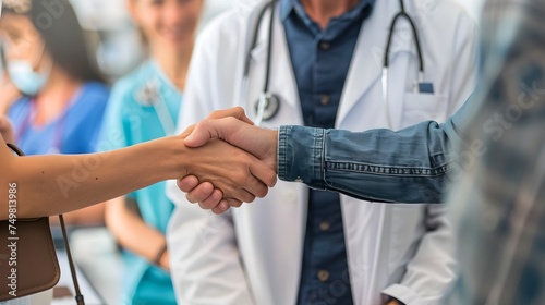 Doctor and Patient Shake Hands in Hospital Ward