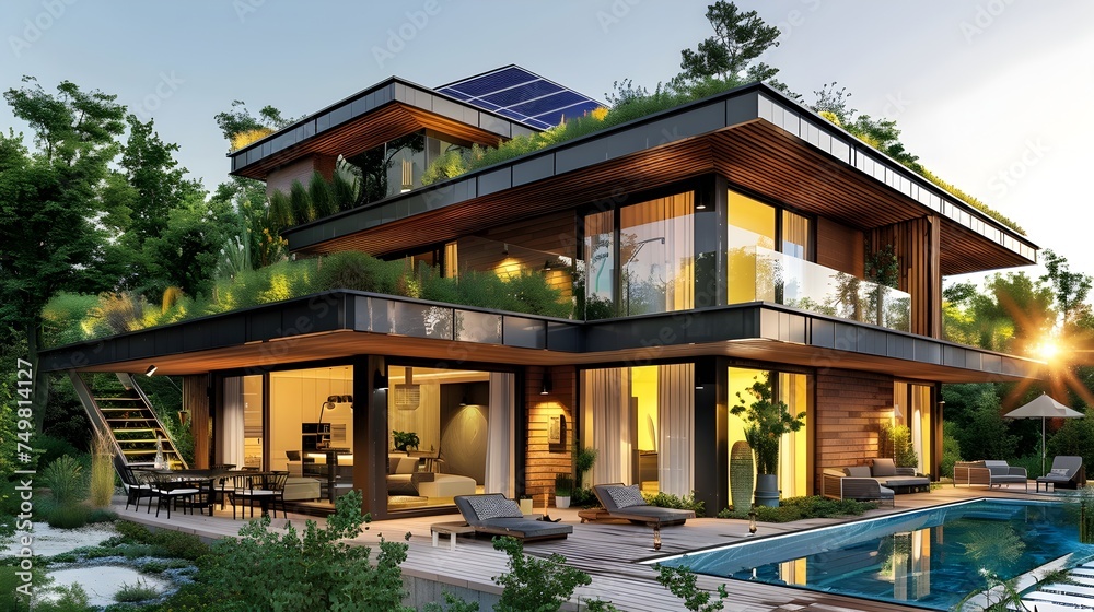 Eco-Friendly Modern House with Solar Power and Pool in Nature-Inspired Design
