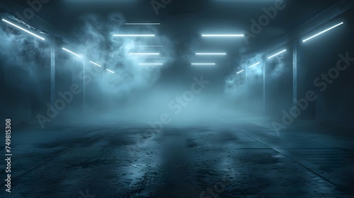 3D Animation Mysterious Corridor with Fog and Neon Lights