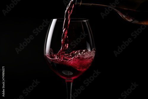 Pouring red wine to glass party restaurant bar gourmet celebration luxury taste splashing grape alcohol expensive drink bordeaux chateu cabernet bottle refreshment toned drops bubbles french wineglass photo