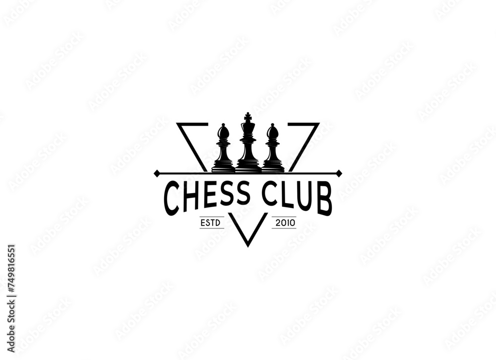 Vintage style chess logo design vector.