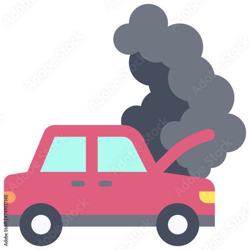 Smoke rising from the car hood icon, car accident and safety related