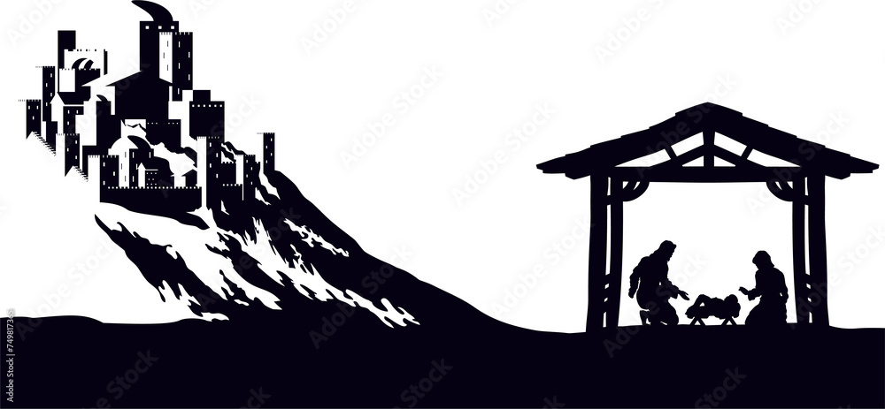 Fototapeta premium Christmas Nativity Scene Bethlehem Manger Wise Men