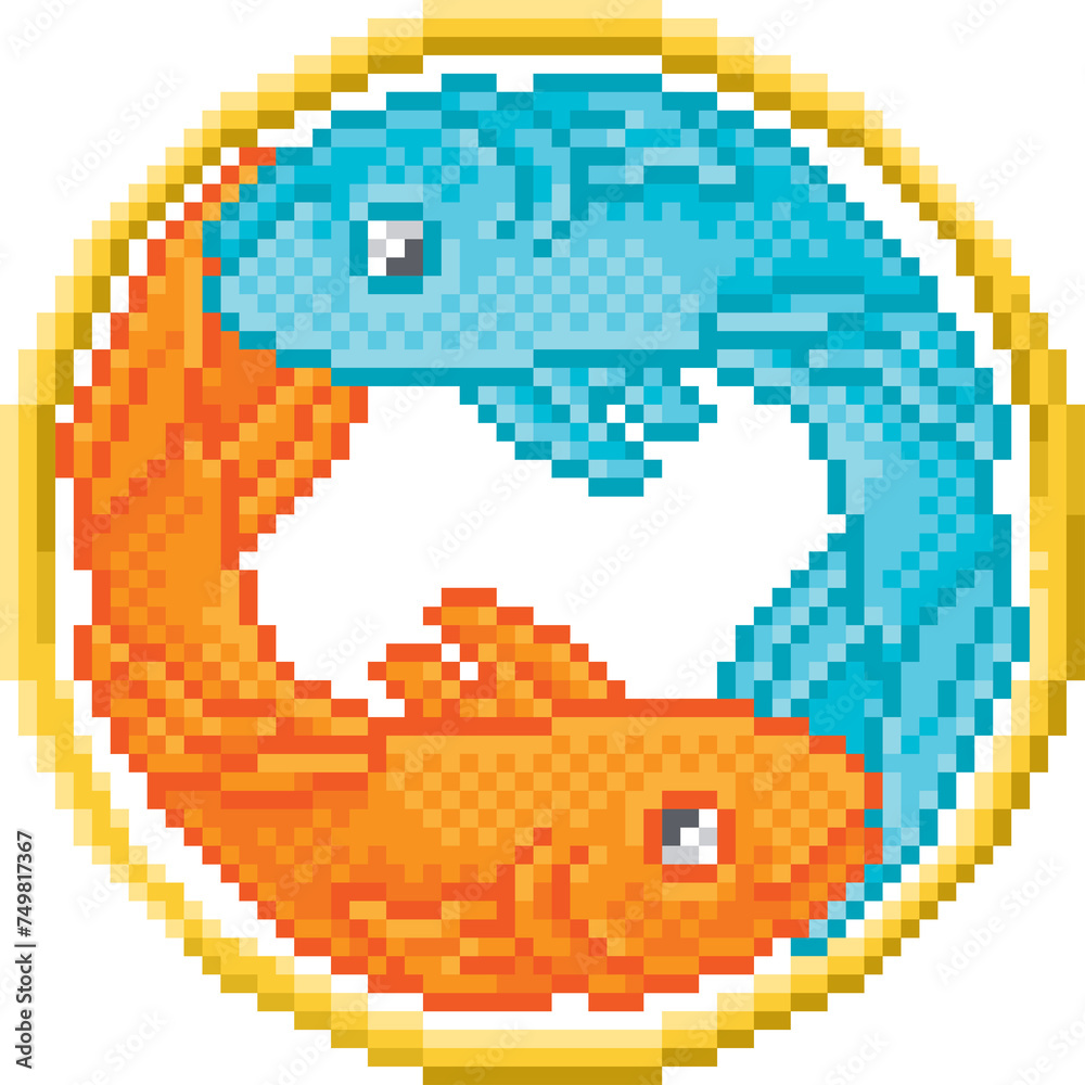 Fototapeta premium Zodiac Horoscope Astrology Pisces Pixel Art Sign