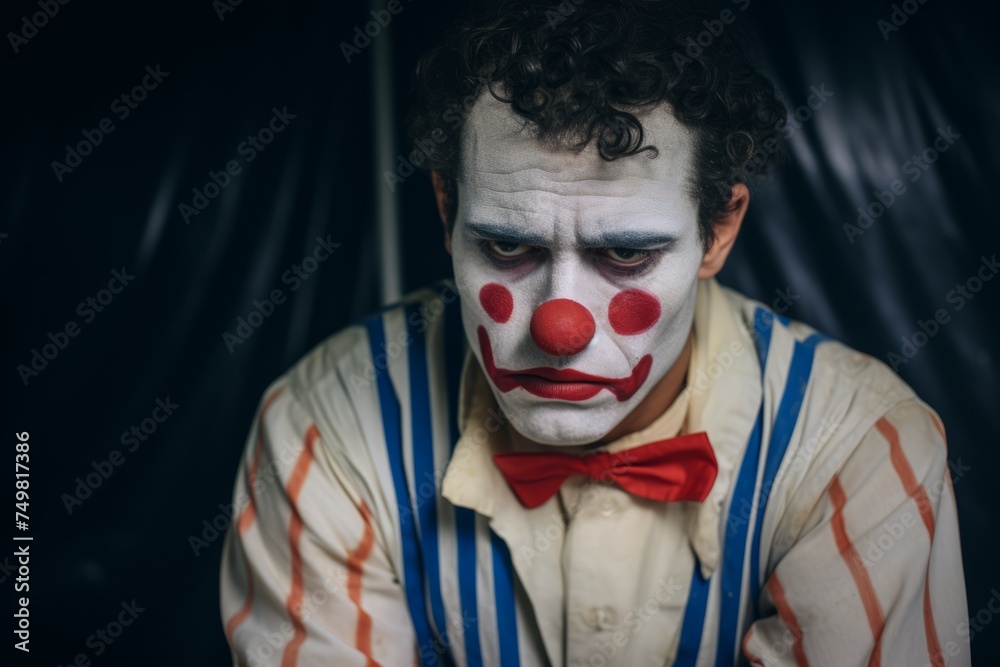 Scary creepy smiling clown circus jester joker villain carnival murderer horror halloween adult man evil expression make-up bizarre dark actor spooky monster face sinister dressed staring frightening Scary creepy smiling clown circus jester joker villain carnival murderer horror halloween adult man evil expression make-up bizarre dark actor spooky monster face sinister dressed staring frightening