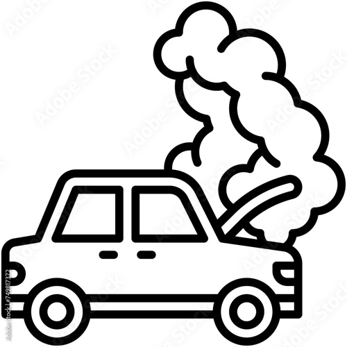 Smoke rising from the car hood icon, car accident and safety related