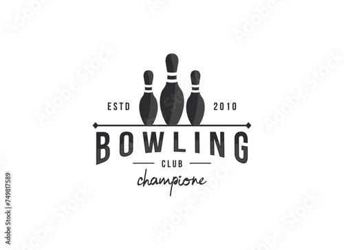 Vintage bowling logo design. Bowling club tournament logo design.  photo