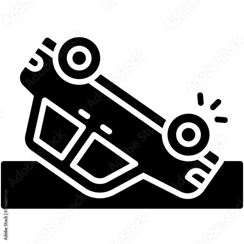 Overturned car icon, car accident and safety related vector illustration