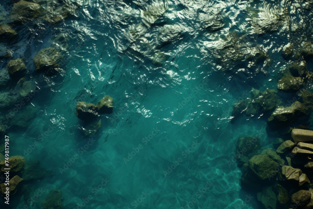 Aerial view of detailed coastal shoreline and clear blue sea - tranquil beachscape from above