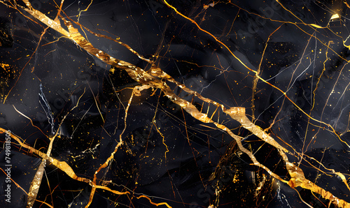 Texture of Black Marble with Gold Veins Generative AI 