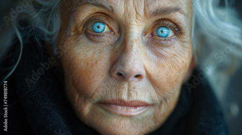 Realistic and candid close-up of senior woman face